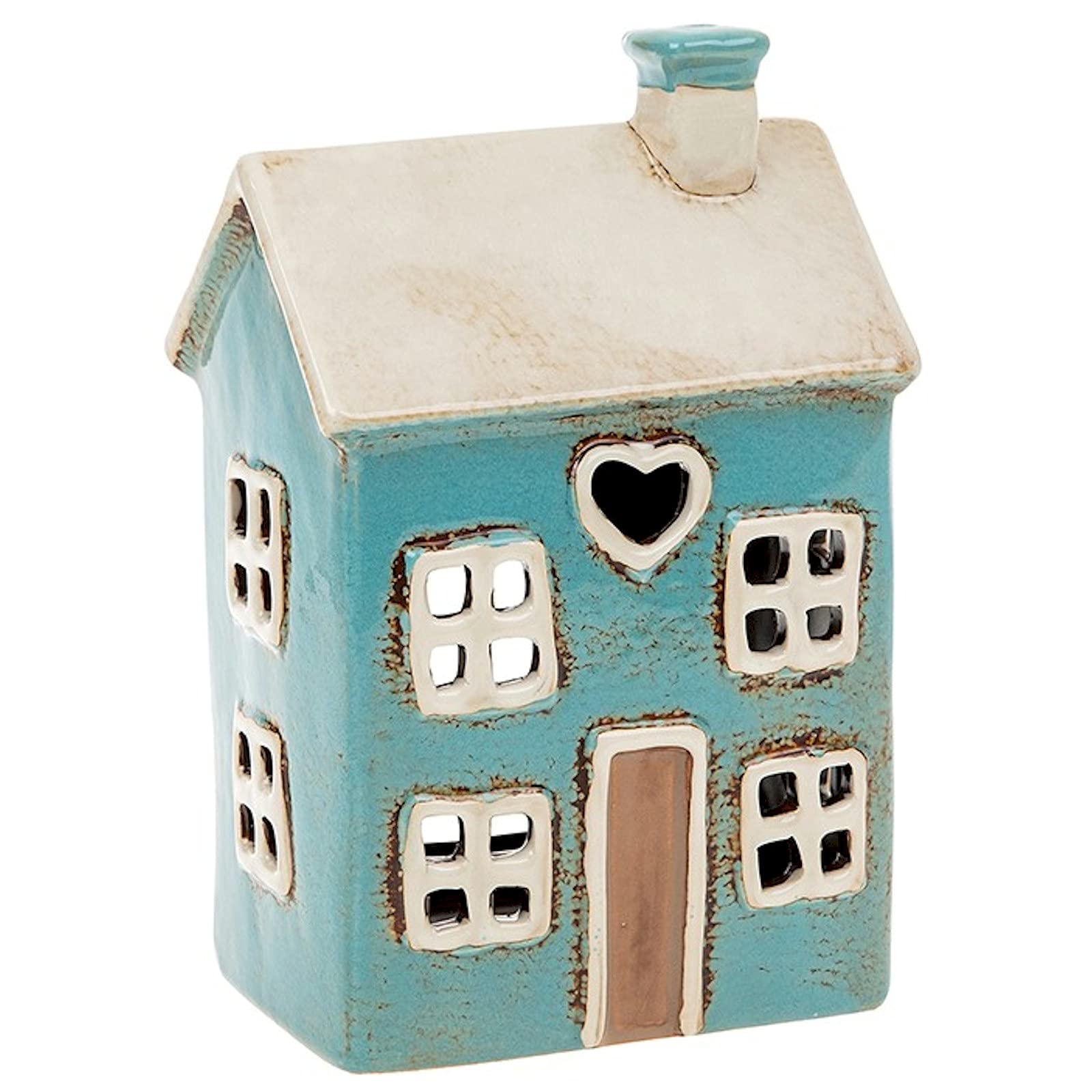 Village Pottery Blue House Heart Tealight Holder