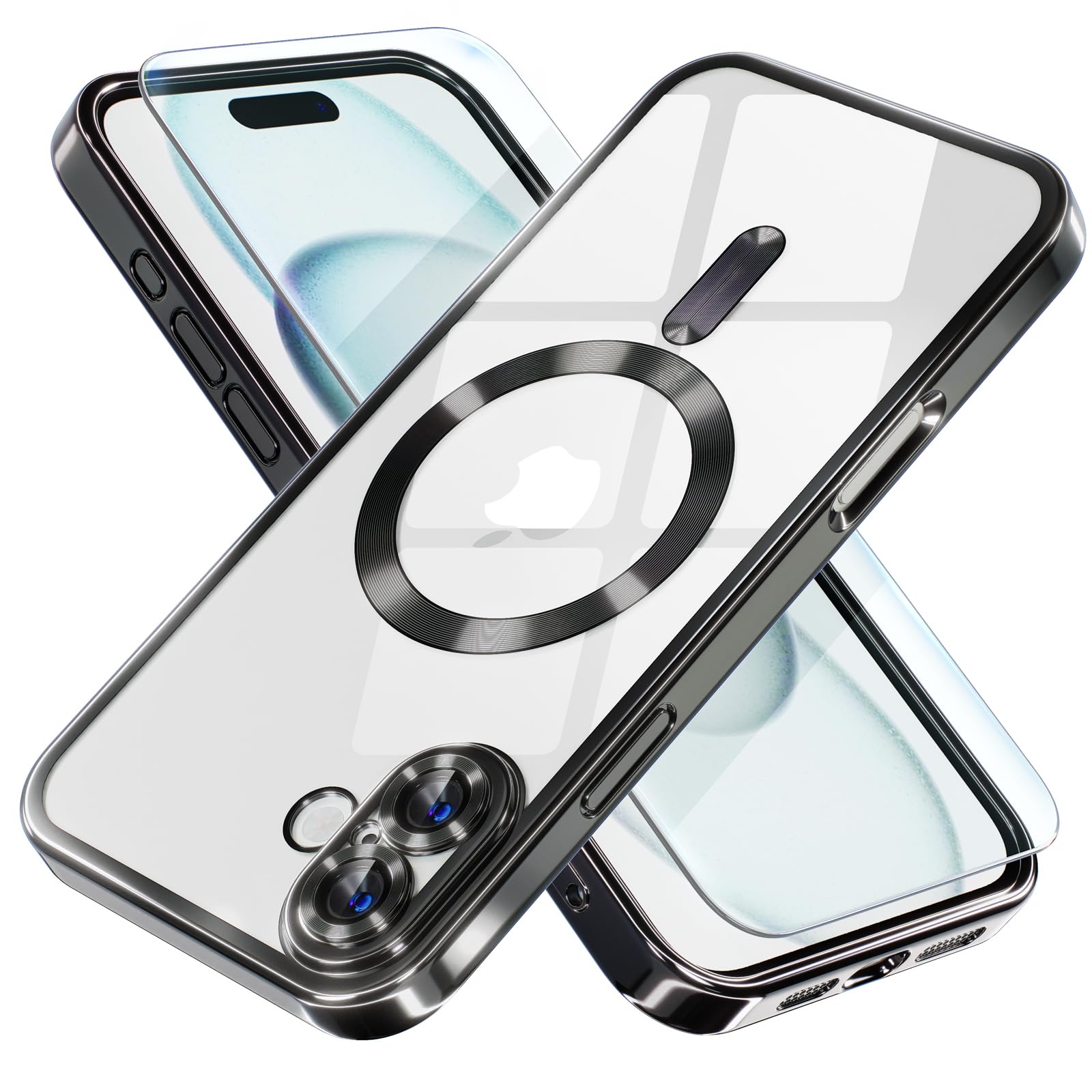 Photo 1 of Misea Magnetic for iPhone 16 Plus Case Compatible with MagSafe [Never Yellowing] [Military Grade Drop Protection] Full Camera Lens Protector Plating Soft Clear Phone Case for Women 6.7", Black