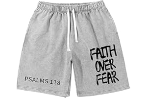 Christian Faith Over Fear Shorts for Men, Vintage Acid Wash Short with Bible, Casual Sports Fitness Pants