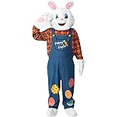 Aotiooy Easter Bunny Costume Adult, Deluxe Rabbit Plush Mascot Costume Outfit with Head Plaid Shirt & Overall Party Suit