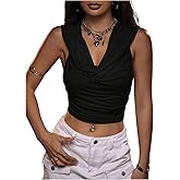 GORGLITTER Women's Rave Hooded Tank Crop Tops Bow Open Back Sleeveless Drapped Neck Ruched Going Out Top Fashion 2025