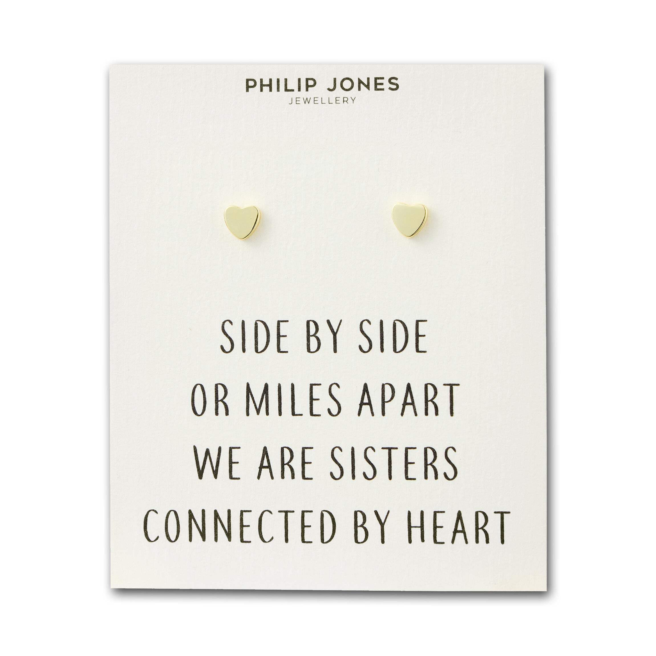 Philip Jones 18k Gold Plated Sister Heart Stud Earrings with Quote Card