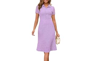 Annebouti Womens 2025 Spring Summer Short Sleeve Elegant Lace Button Down Semi-Formal Work Business Casual Midi Dress