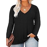 RITERA Womens Plus Size Tops Long Sleeve Shirts V Neck Tunics Fall Casual Pullover Loose Fit Basic Tshirt XL-6XL 14W-30W