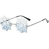 YAMEIZE Snowflake Shape Rimless Sunglasses Novelty Unique Party Eyeglasses Christmas Fun Glasses for Women Men