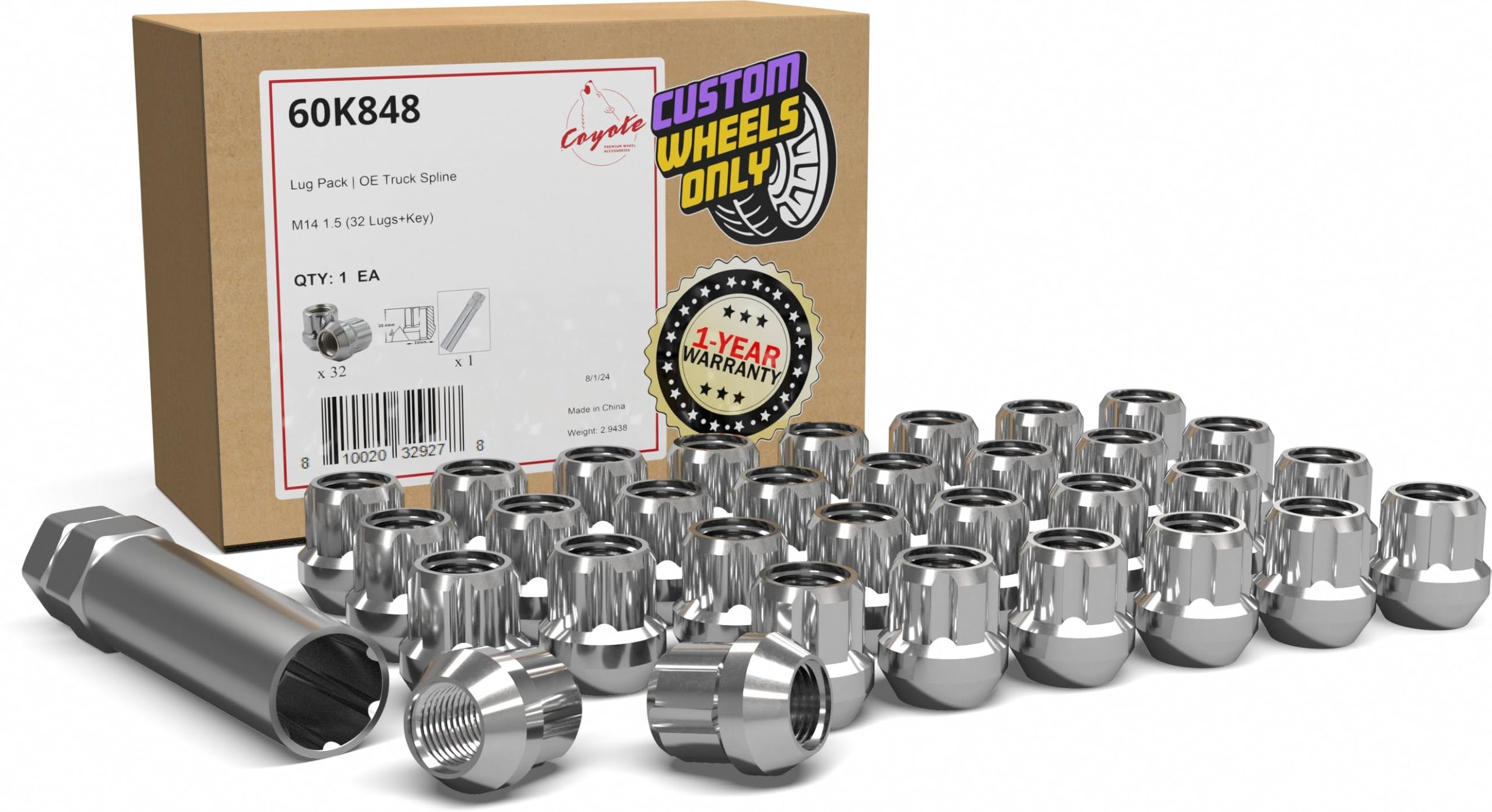 Wheel Accessories Parts 32 PCS M14x1.5 Thread OE Acorn 25mm 1.00" Long Spline Lug Nuts Chrome Truck Spline Fits Silverado Sierra 2500 3500 Ford F250 F350 RAM 2500 3500 w/Aftermarket Wheels Image