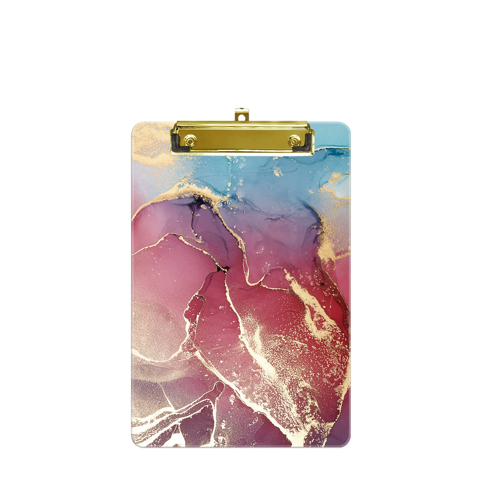 Hnogri Small Plastic Clipboard, Fashion Design A5 Size Memo Clipboards for Students, Kid, Women, Office, School, Low Profile Clip, Cute Custom Pattern, Mini Clipboard Size 6" x 9", Red Marble