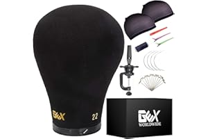 GEXWORLDWIDE GEX 20"-24" Canvas Cork Wig Block Mannequin Head for Wig Making Drying Styling Display with Table C Clamp Stand Holder (Black 20")
