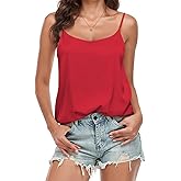 Wantschun Womens Silk Satin Camisole Cami Plain Strappy Vest Top T-Shirt Blouse Tank Shirt V-Neck Spaghetti Strap XS-4X