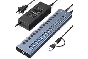 Powered USB 3.2 Hub, ACASIS 16 Ports USB 3.2 Hub(8 USB-A 3.2 Ports+8 USB-C 3.2 Ports), Aluminum USB Hub Powered with 96W Powe