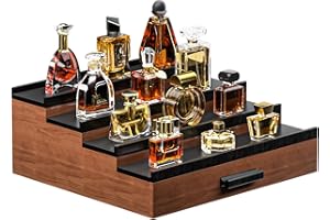 Vdamu Cologne Organizer for Men,4 Tier of Elevated Cologne Display Stand with Drawer Storage,Ladder Cologne Display,Perfume Organizer and Storage Display Risers,Great Gift for Men (Walnut Black)