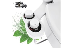 Terapaton RV Bidet Toilet Seat Attachment, RV Bidet for Camper Toilet with Dual Nozzles, Self/Rear/Front Cleaning, Non-Electric, Adjustable Water Pressure, Fresh Water (White)