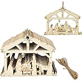 30 Pack 4 Inch Wood Nativity Cutouts Unfinished Wooden Bethlehem Nativity Hanging Ornaments DIY Bethlehem Nativity Craft Gift Tags for Home Party Decoration Craft Project