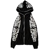 PLAYPUNK Women Zip Up Hoodie Y2k Letter Graphic Print Rhinestone Oversized Hoodies Gothic Jacket Vintage Streetwear