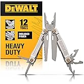 DEWALT 12-in-1 Multitool with Pliers, Knife, Saw, Screwdrivers, Bottle &amp; Can Opener &ndash; Stainless Steel Folding Pocket Tool with Sheath &amp; Belt Clip for Construction, Trades &amp; Jobsite Use