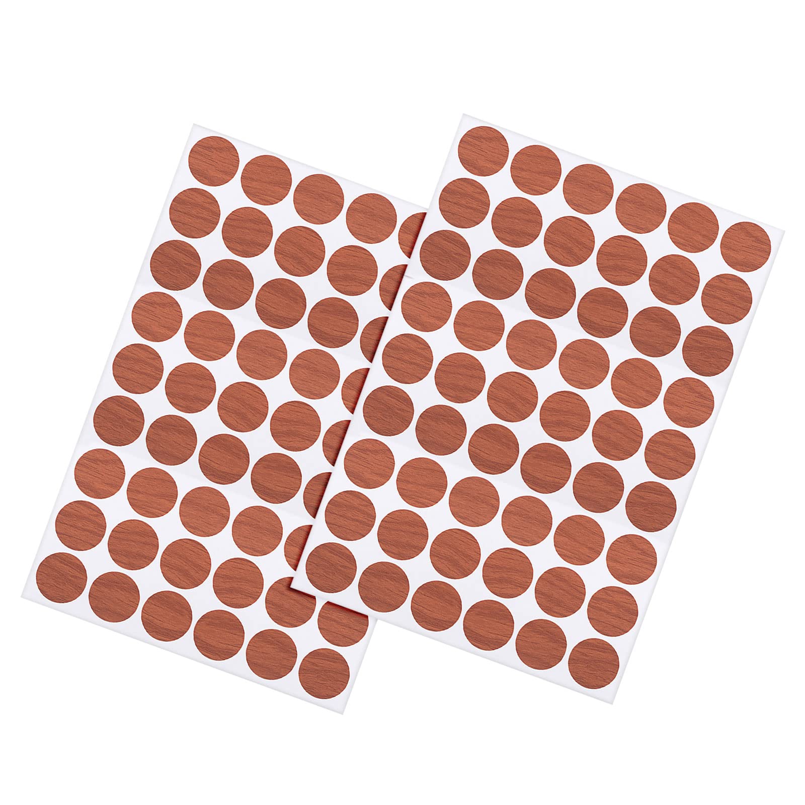 METALLIXITY Screw Hole Cover Stickers (21mm Dia) 108Pcs in 2 Sheet, PVC Shelf Peg Sealing Caps Waterproof - for Cupboard Wardrobe Furniture, Light Brown with Wood Grain