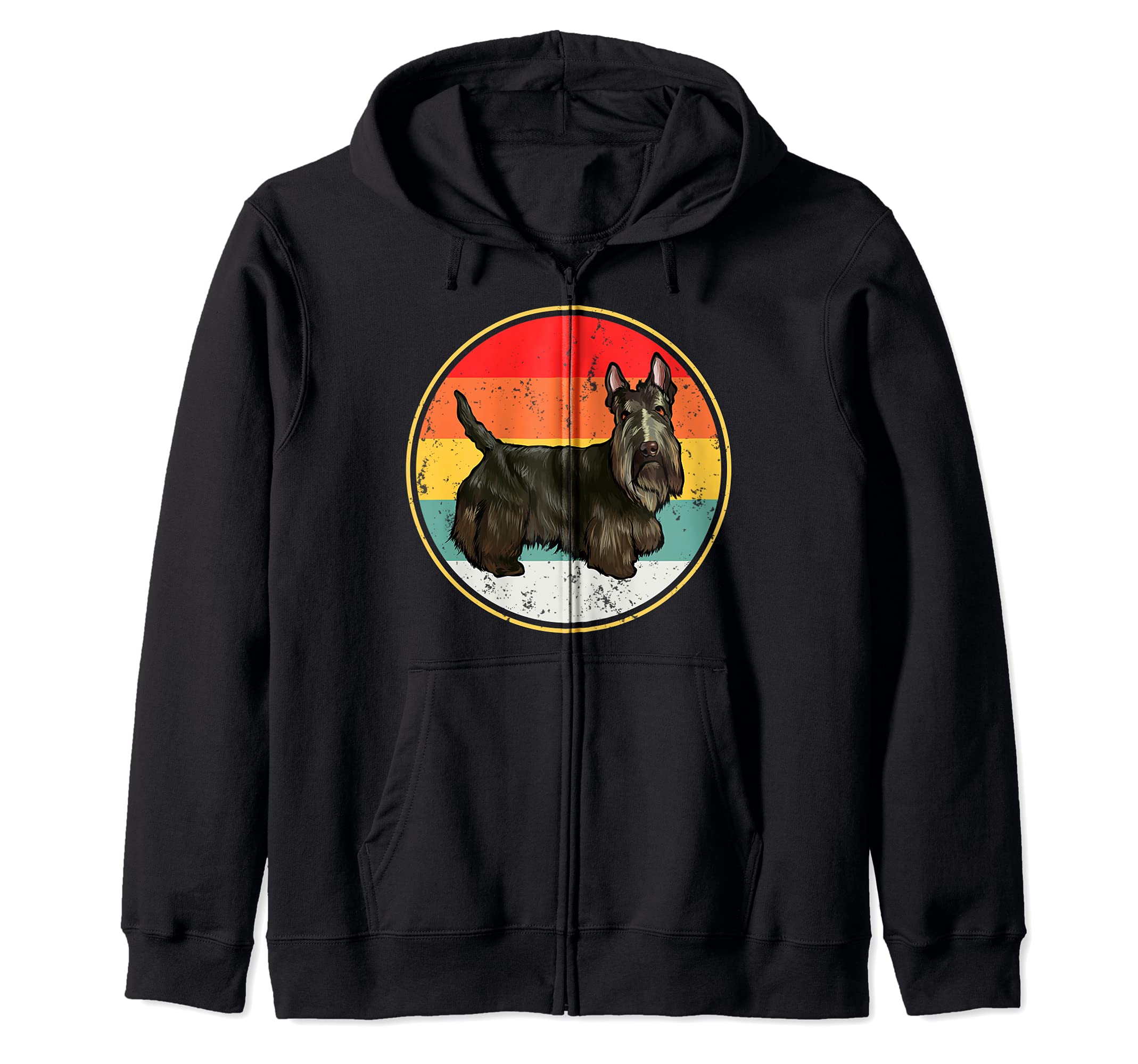 Vintage Retro Sunset Scottish Terrier Dog Zip Hoodie