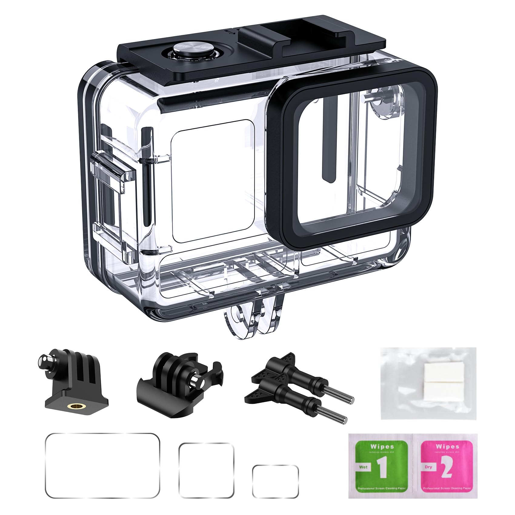 Waterproof Housing Case for Insta 360 Acepro/acepro2, Dive Case with Physical Harden Glass & Aluminium Alloy Frame Underwater Waterproof up to 60 m/197/ft with Two Mounts, Three Protective Films