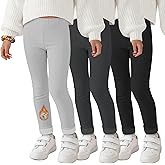 LessonZoo 3 Pack Girls' Fleece Lined Leggings, Winter Thermal Pants Tight Stretchy Full Length Pants for Kids Aged 3-11