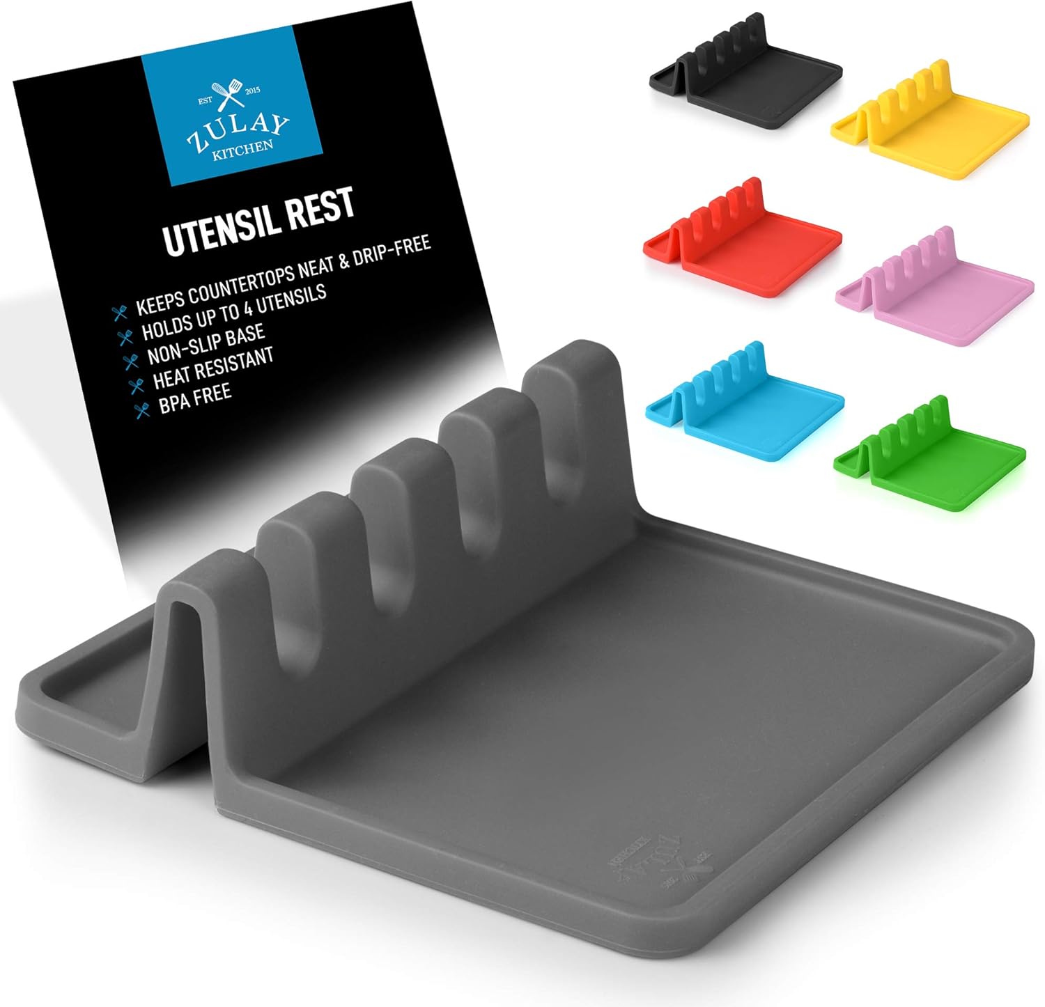 Silicone Utensil Rest with Drip Pad for Multiple Utensils, Heat-Resistant, BPA-Free Spoon Rest & Spoon Holder for Stove Top, Kitchen Utensil Holder for Spoons, Ladles, Tongs & More - by Zulay: Kitchen & Dining