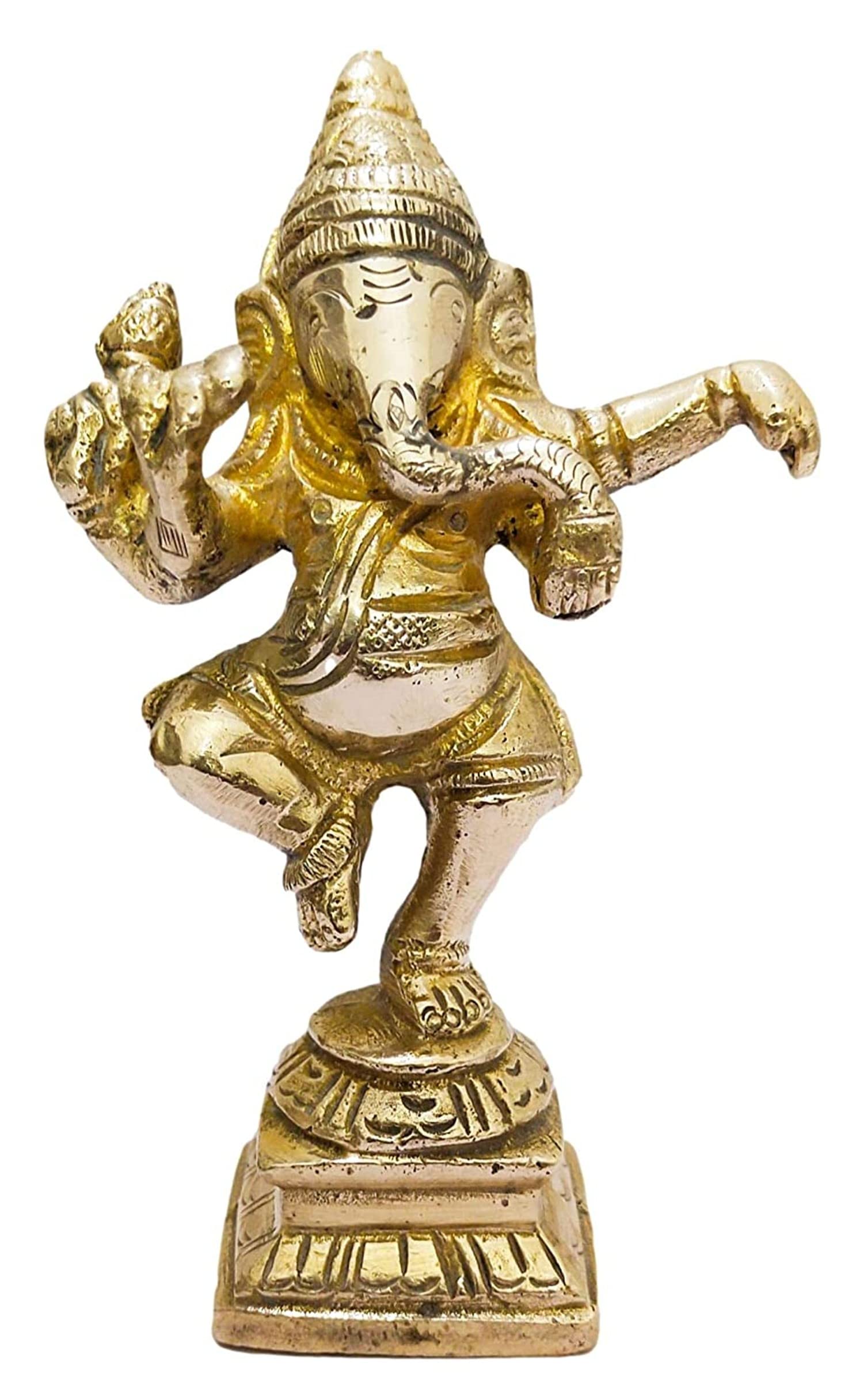 athizay Brass Dancing Ganesha Statue – Handcrafted Ganesh Idol for Home Decor, Festival Gifting, Office Table Ornament – Made in India (10 cm)