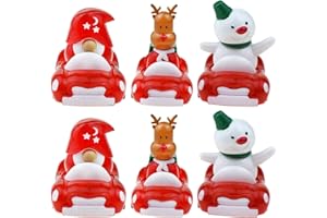 SUPVOX 6pcs Christmas Pull Back Cars Toys: Santa Snowman Friction Powered Racing Cars - Xmas Bag Fillers Prizes Party Favors