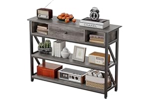 Mexin 39 Inch Console Sofa Table with Drawer, Entryway Table with Storage Shelves, Industrial Wood Hallway Table for Living Room, Couch, Foyer, Kitchen Counter, Grey Oak