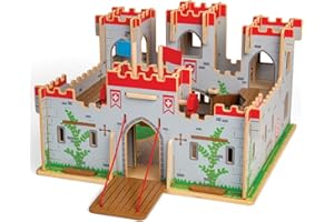 Bigjigs Toys King George's Castle Wooden Toy for Kids Age 3+ | Working Slot-Together Fort with Drawbridge, Balconies & Doors | Medieval Wood Toys for Fantasy Role Play | Educational Gift for Children