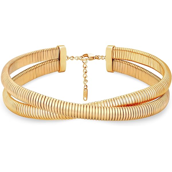 Women's Gold Chunky Collar Statement Necklace Fashion Jewelry 16 Inches