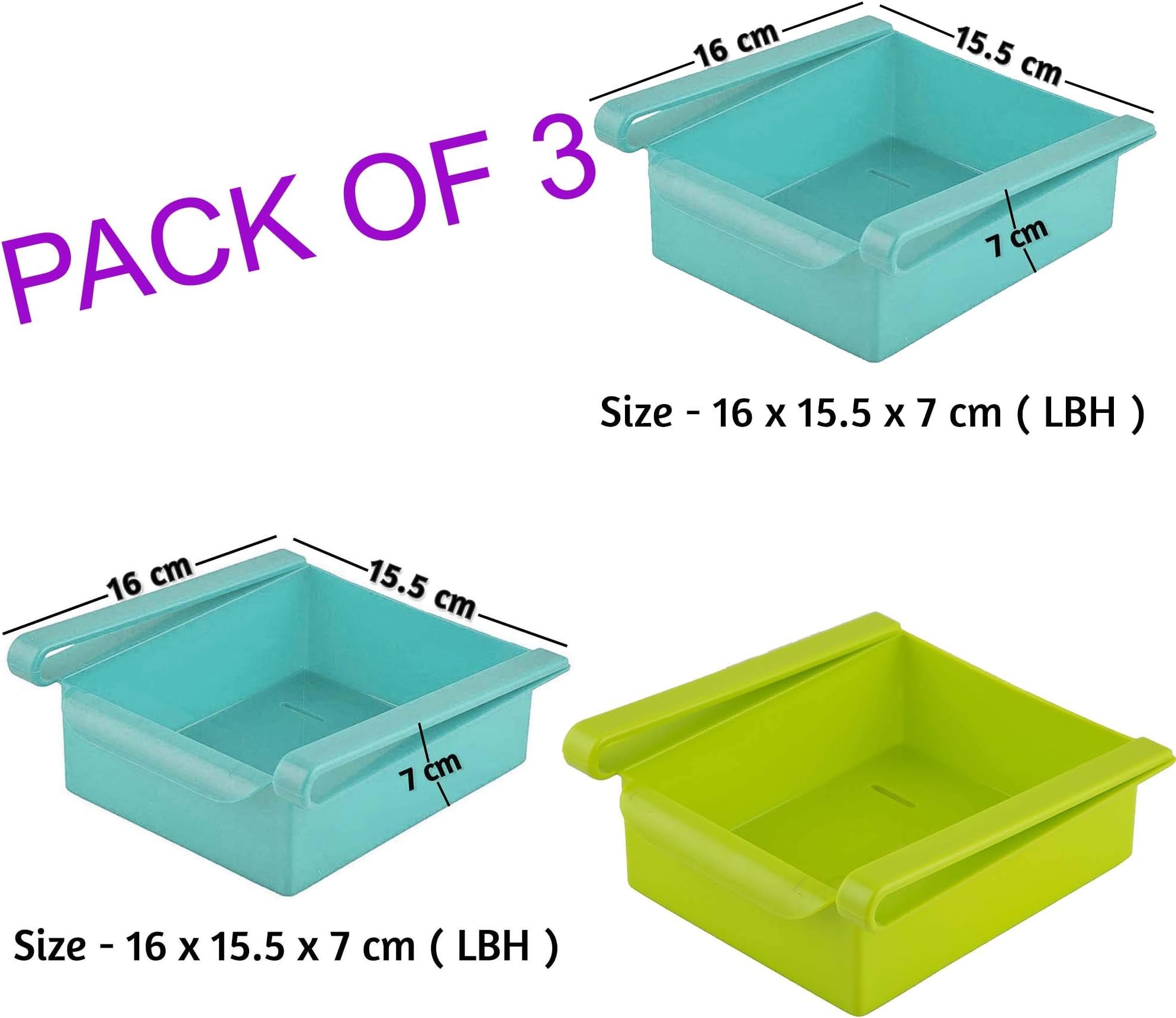 ZEVORA Fridge Storage Sliding Drawer Freezer Storage Shelf Multipurpose Refrigerator Organizer Space Saver(Assorted Colour, Pack of 3) Multi