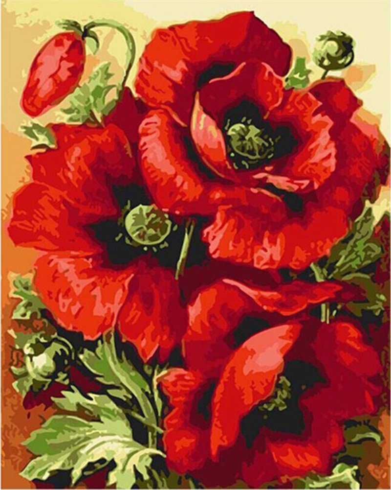 ABEUTY DIY Paint by Numbers for Adults Beginner - Big Poppies Flowers 16x20 inches Number Painting (No Frame)