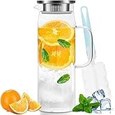 Yirilan Glass Pitcher, 1.5liter Glass Pitcher With Lid, Carafes and Pitchers, Iced Tea Pitcher, Water Carafe With Handle, Heat Resistant Borosilicate Glass Jug, Beverage Pitcher, Tea Jug With Brush