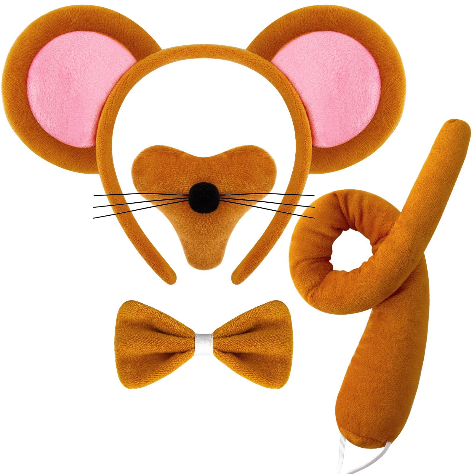 Photo 1 of 4 Pcs Mouse Costume Accessories,Animal Costume Set,Rat Dress Costume Kit,Mouse Ears Nose Tail and Bow Tie for Halloween Party,Dress Up Party,Stage Performance Brown