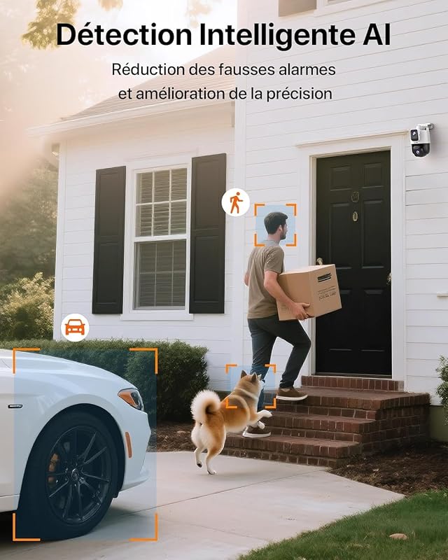 CH9 Caméra Surveillance WiFi Extérieure Double Objectif 2K+2K, Wi-FI 6 PTZ 360°, Mode Patrouille, Vision Nocturne Couleur, Alarme Sonore/Lumineuse, Détection Humaine/Véhicule, IP65