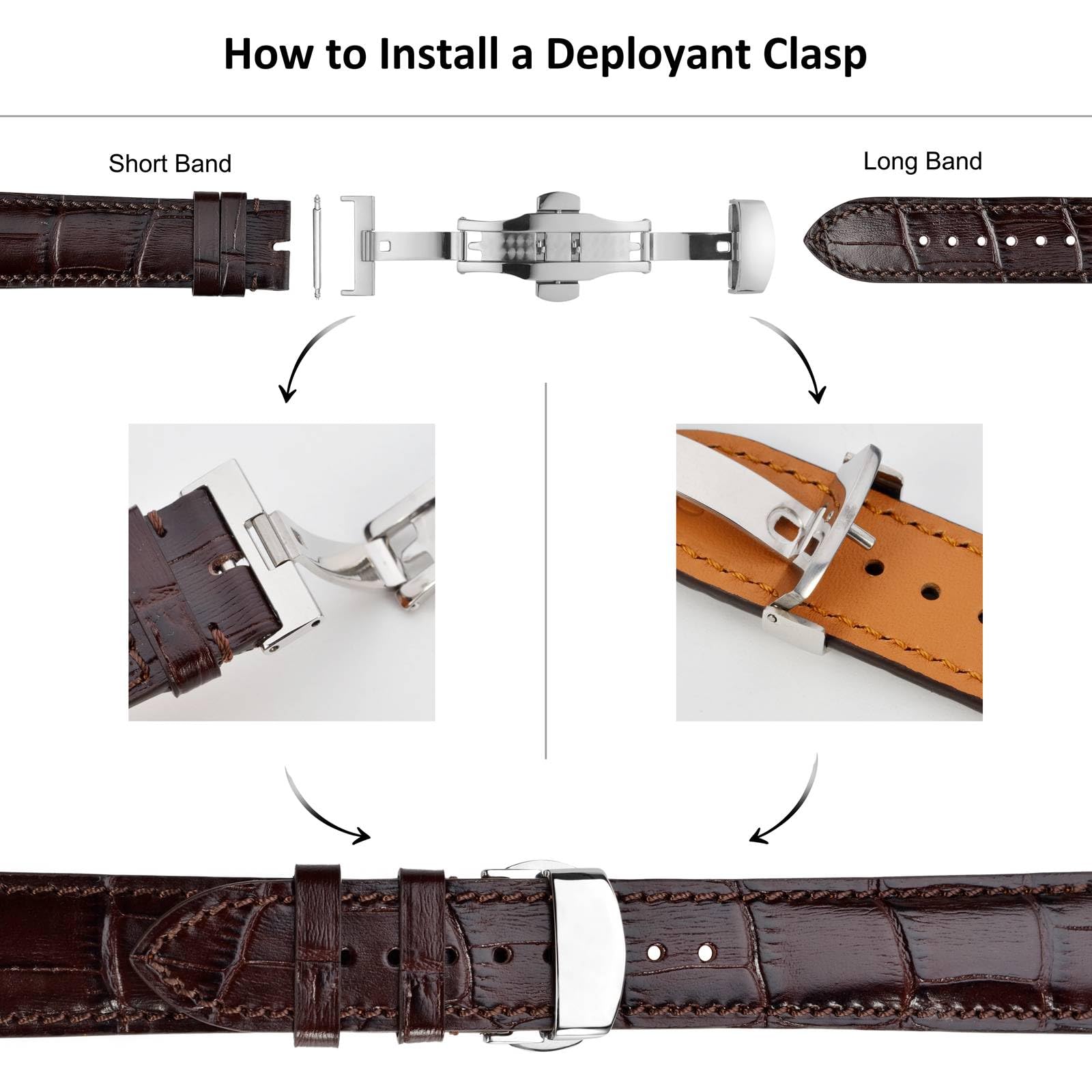 WOCCI 20mm Stainless Steel Deployment Clasp for Watch Band, Polished Buckle (Silver)