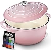 Zulay Kitchen 7.7 Quart Enameled Cast Iron Dutch Oven Pot with Lid – Premium Durability & Oven Safe up to 500°F – Heavy Duty Cookware Perfect for Bread Baking, Stews, Braising & Roasting – Pink
