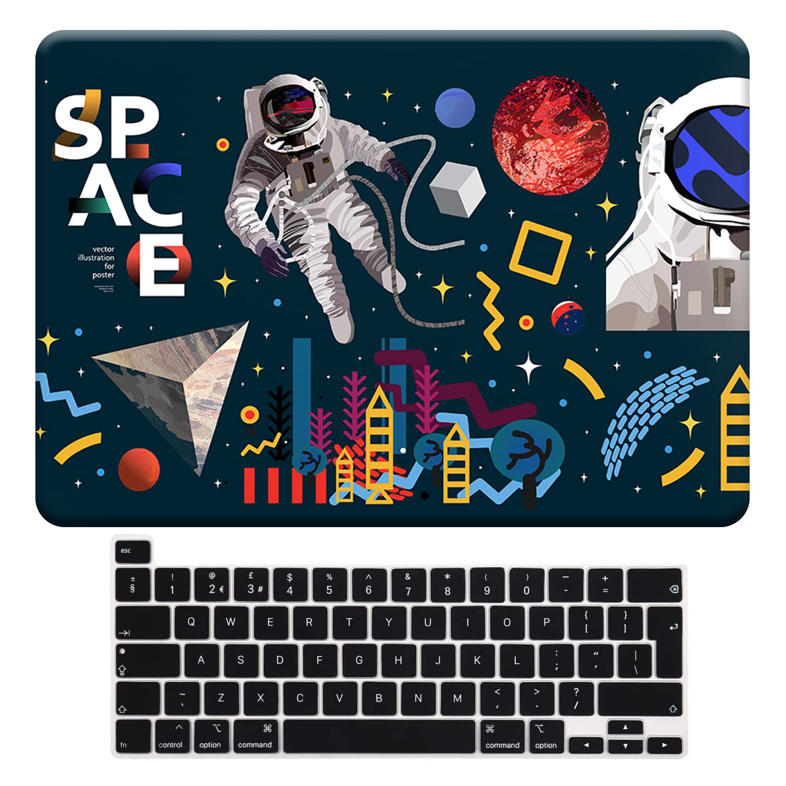 BYCeKe Compatible with MacBook Pro 13 inch Case M2 2024 2023 2022-2016 M1 A2338 A2289 A2251 A2159 A1989 A1706 A1708 with/without Touch Bar, Slim Hard Shell Plastic Case&Keyboard Cover, Space Astronaut