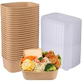 JAYEEY 28 oz Disposable Kraft paper bowls with lids Food container 50 Pack