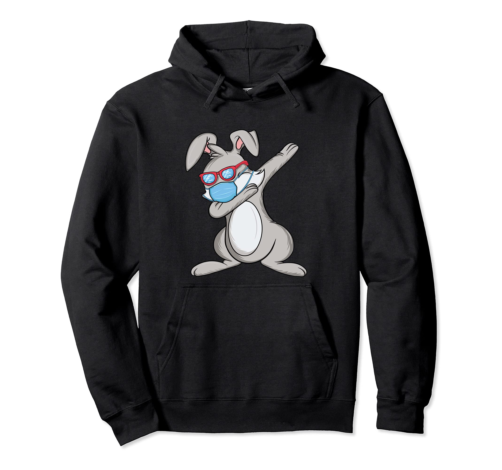Dabbing Easter Bunny Wearing Face Mask Pullover Hoodie