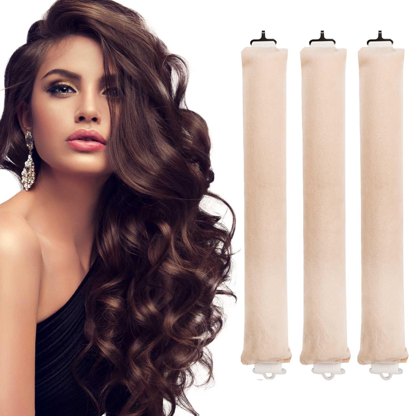 3PCS Soft Velvet Thick Heatless Curling Rods, Blowout Rods for All Hair Types, Overnight Hair Curlers for Long Medium Hair (Beige)