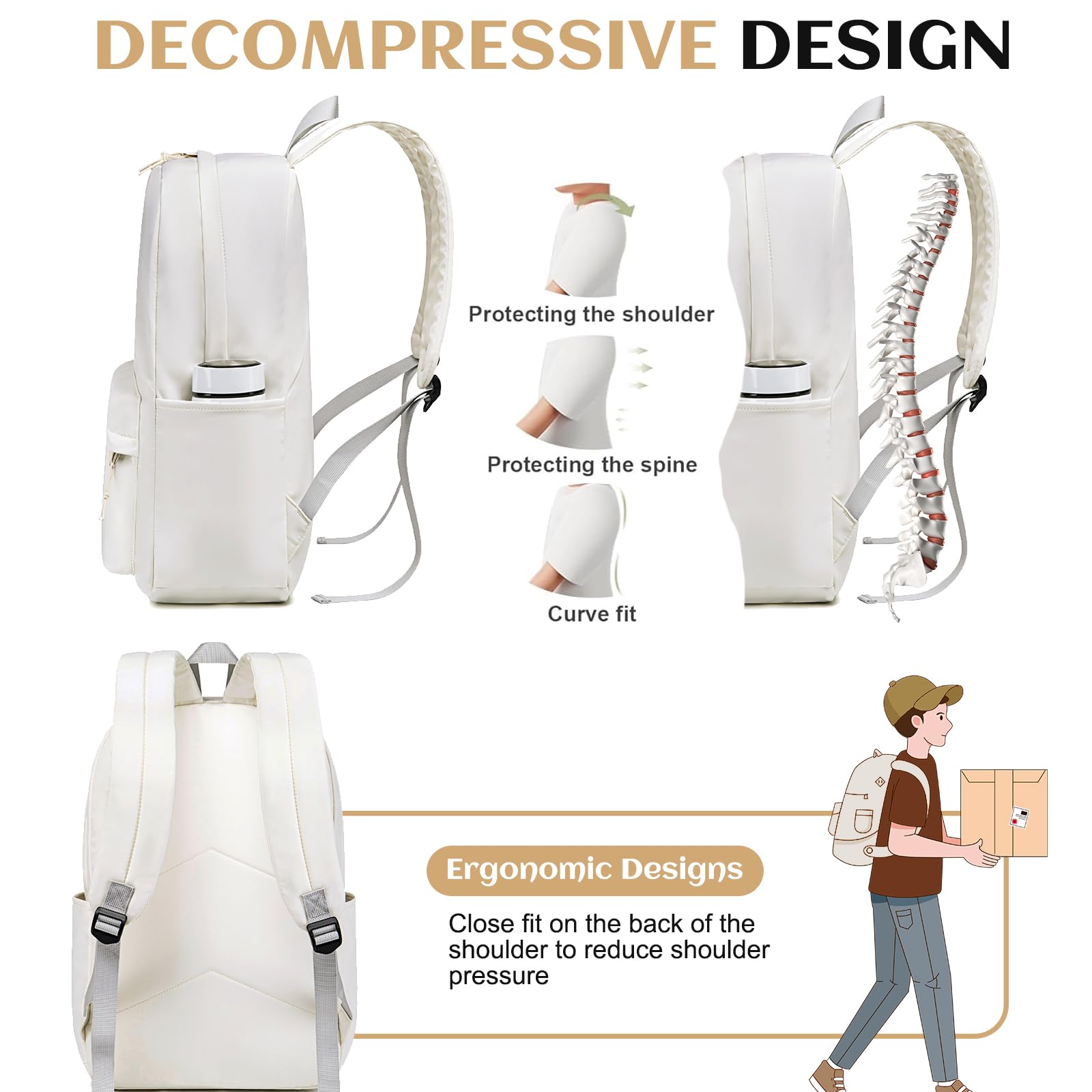 School Backpack for Teen Girls Women Laptop Backpack College Bookbags Middle School Travel Work Commuter Back Pack(Solid Beige)