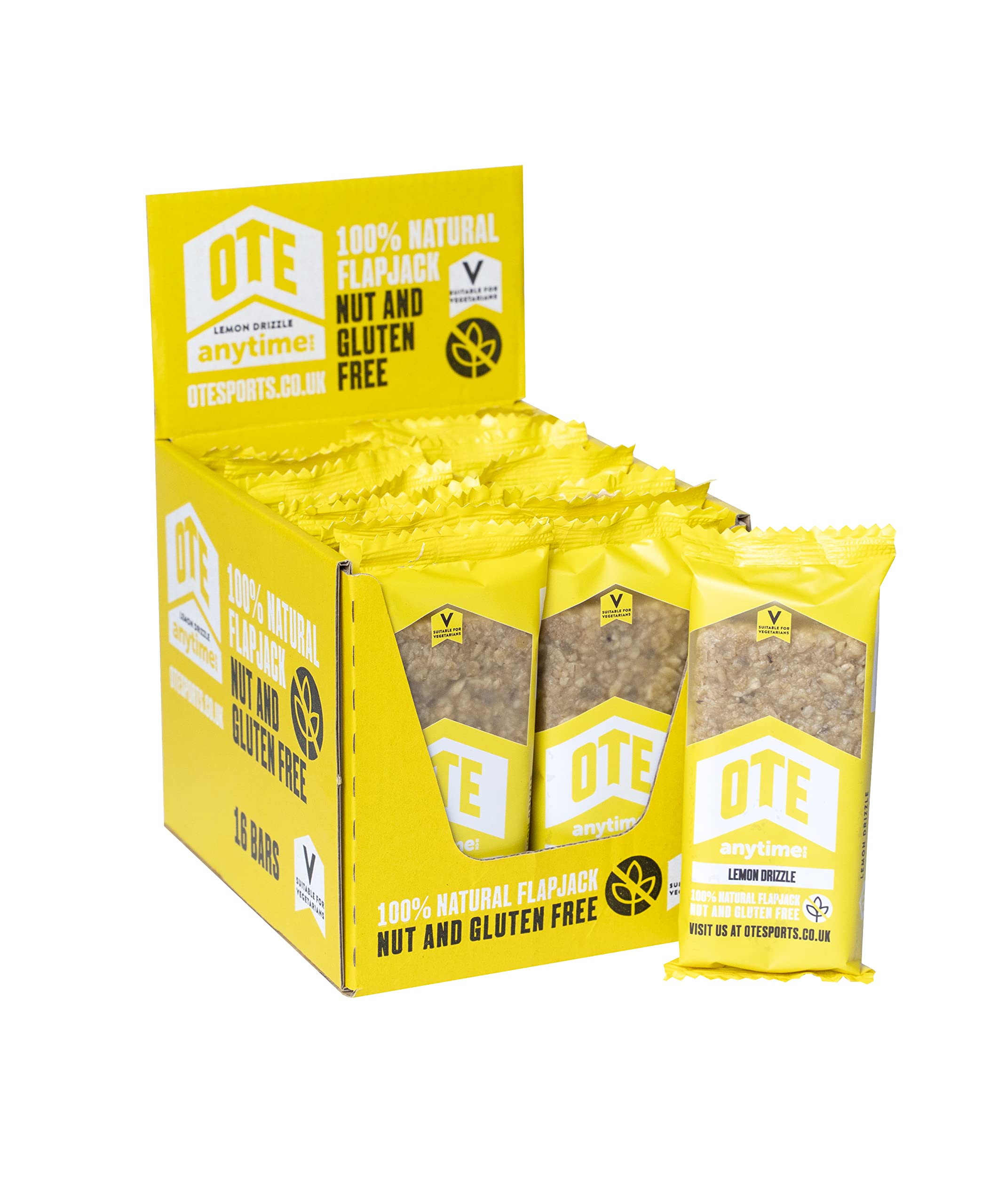 OTE Anytime Bars - Energy Bars for Cycling - Cycling Nutrition Bars - Nut Free Snacks for Running - Endurance Flapjack Bars - Box of 16 x 62g (Lemon Drizzle)