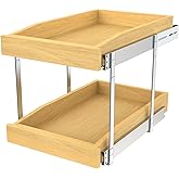 2 Tier Pull Out Cabinet Organizer, 14"W x 21"D Solid Wood Heavy-Duty Base Bottom Assembly Slide out Drawer Shel Cabinet Organization for Kitchen, Pantry, Bathroom