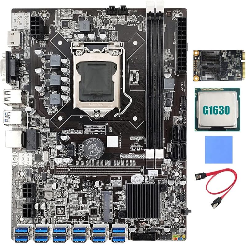 Lodokdre B75 ETH Mining Motherboard LGA1155 12x PCIe USB G1630 CPU Cable SSD
