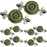 suiwotin Ceramic Knobs with Pattern, Green, 10pcs | Vintage Cabinet Knobs, with Antique Bronze Plate, Decorative Drawer Knobs Pull Handles for Closet, Cupboard