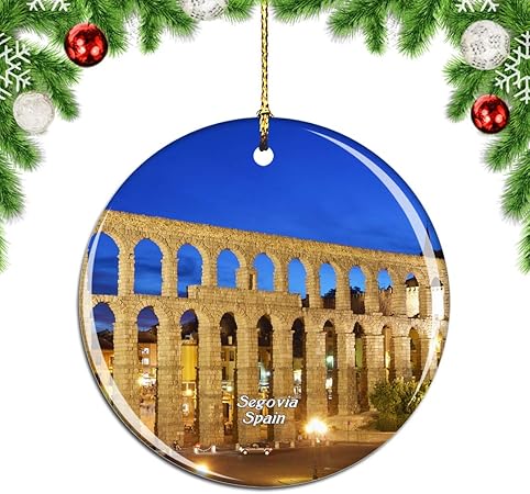Amazon Weekinoスペインセゴビア水道橋クリスマスデコレーションオーナメントクリスマスツリーペンダントデコレーションシティトラベルお土産コレクション磁器2 85インチ ボール おもちゃ