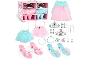 YWXFCH Princess Dress Up Shoes Jewelry Toys, Costumes Set Accessories of Crowns, Skirts, Shoes, Necklaces, Bracelets, Rings, Earrings, Bags, Girls Role Play Beauty Gift for Age 3 4 5 6 Toddler Party Favors