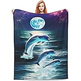 Zeleda Dolphin Blanket for Kids Women Adults Dolphin Blanket Gifts 60" x 50" Flannel Dolphin Moon Ocean Throw Blanket for Bed Living Room Sofa Couch Soft Warm Lightweight Cozy Dolphin Decor
