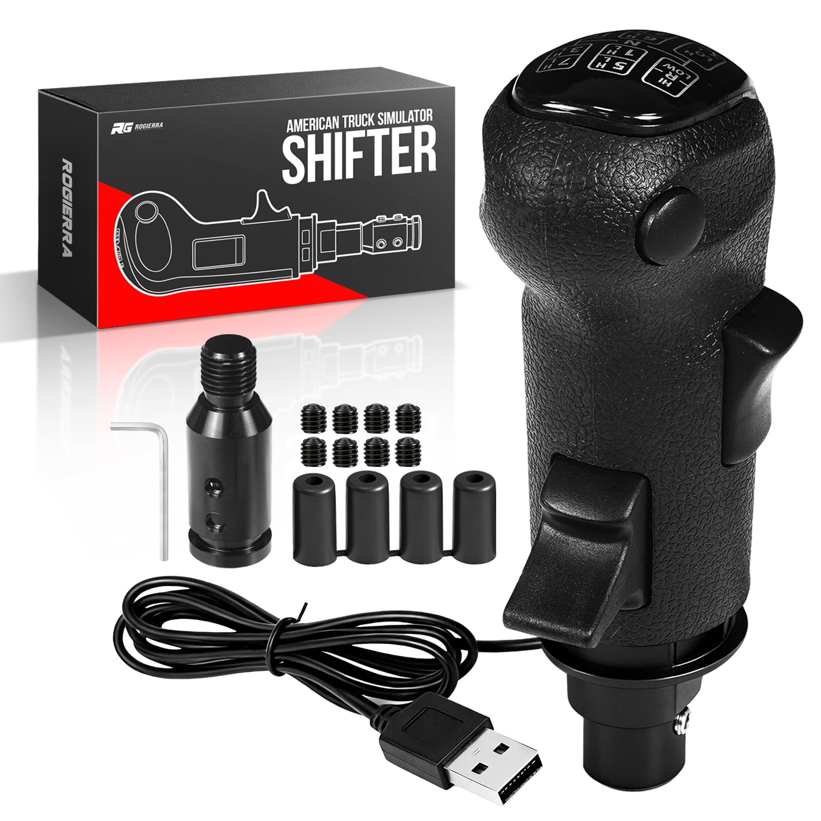 Rogierra USB American Truck Simulator Shifter, Gearshift Knob Compatible with ATS & ETS2 Games, PC Sim Racing Shifter Compatible with Logitech G27 G29 G920 Thrustmaster TH8A Fanatec