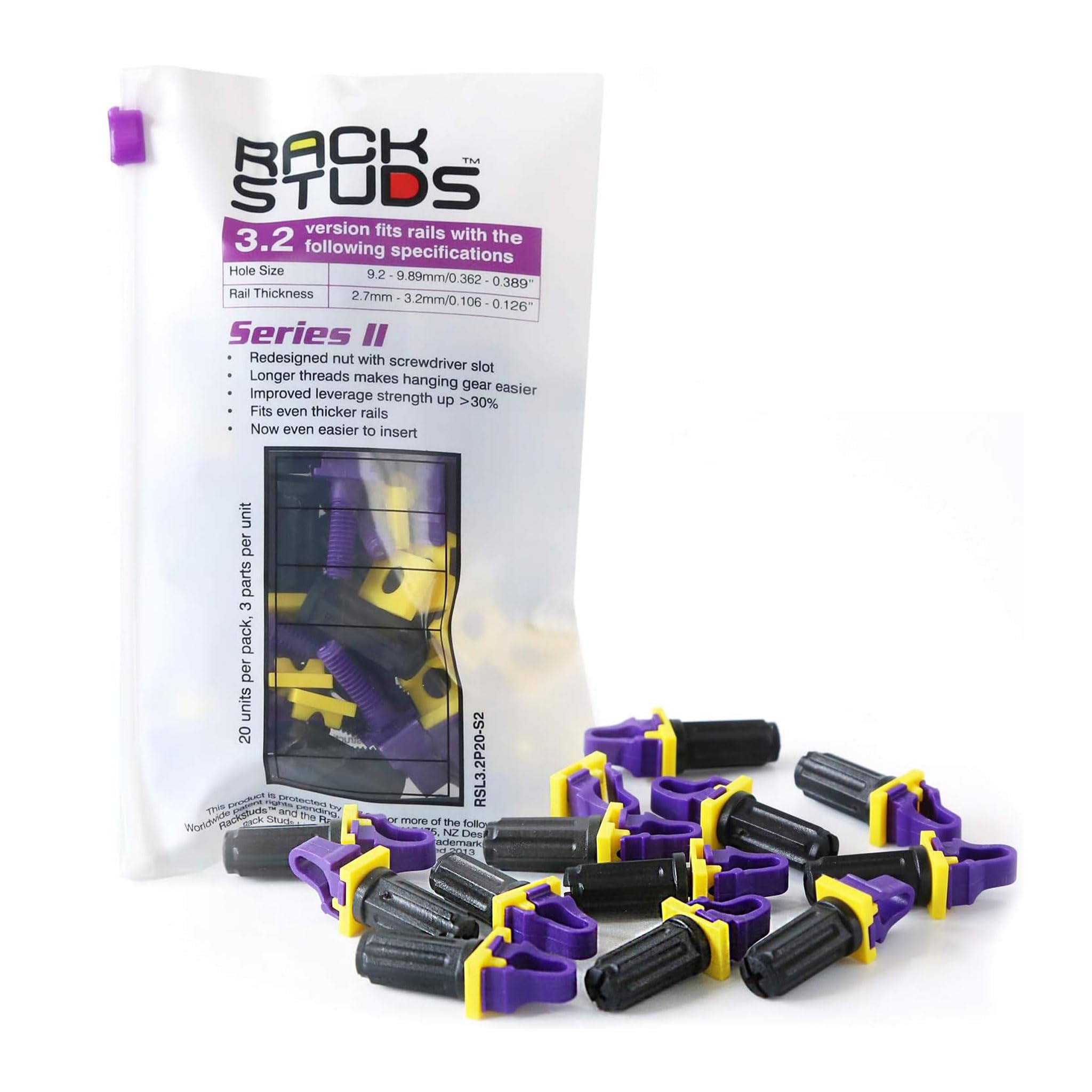 Photo 1 of P20 Rack Mount II - Rack Screws for Server Rack Rails 19" Square Punched Vertical Rails, Perfect Cage Nut Replacement, Rack Nuts, Rack Studs Rack Mount Screws - Purple 3.2mm/0.126" 20-Pack